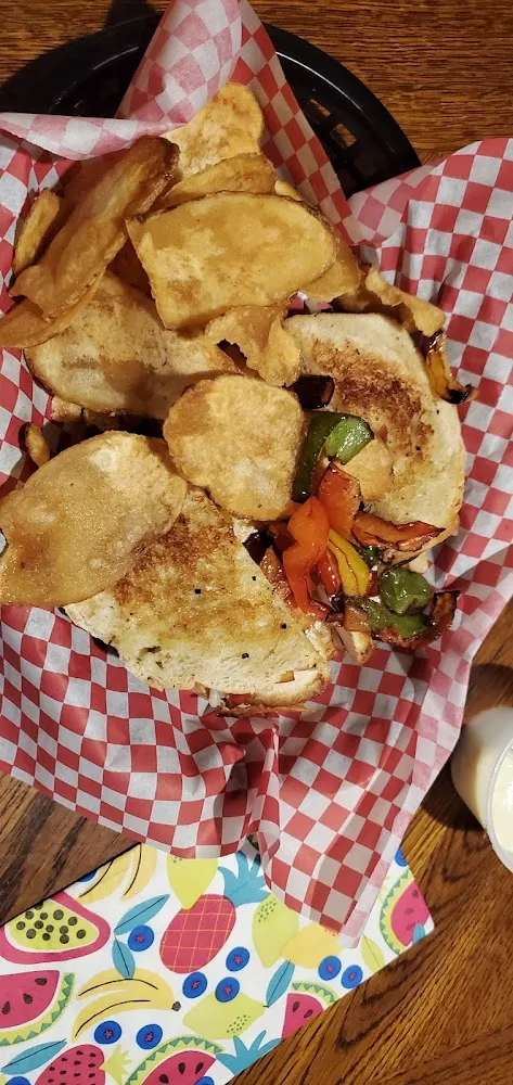 Grilled Chicken Sandwich with Provolone and Sautéed Bell Peppers