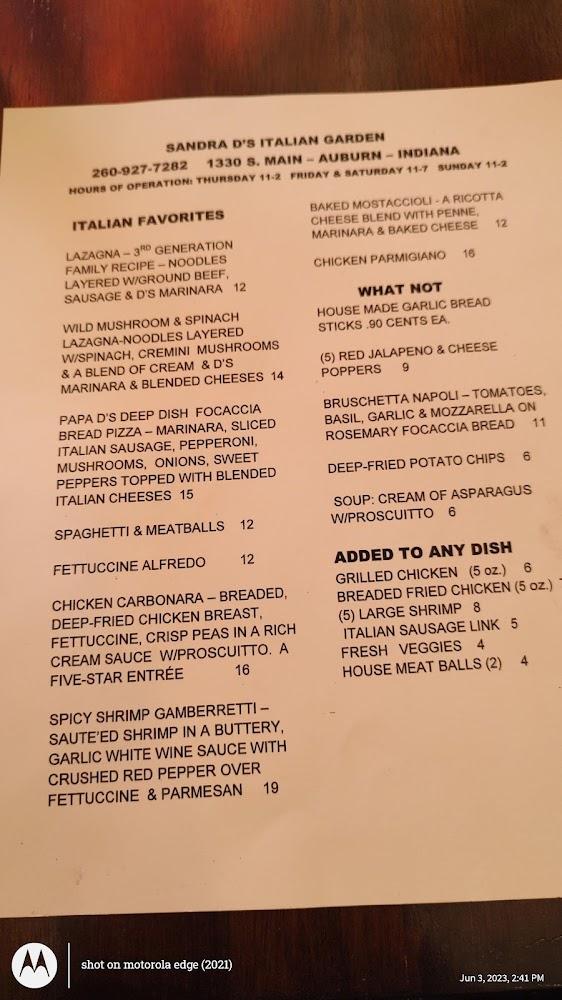 Sandra D's Italian Garden Menu image 1