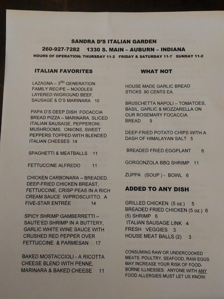 Sandra D's Italian Garden Menu image 2